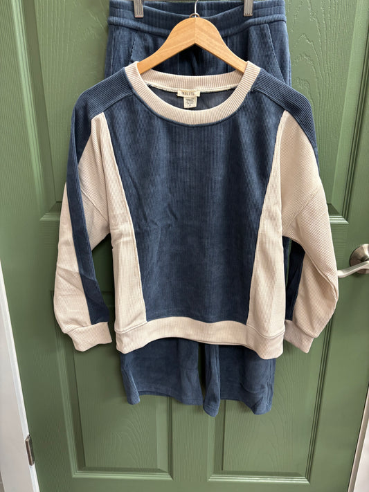 YELETE CORDUROY BLUE AND CREAM SET