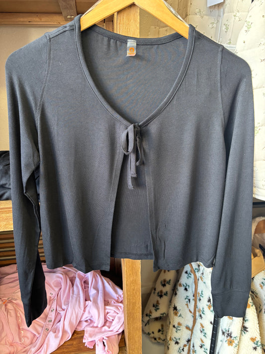 MONO B BLACK LIGHTWEIGHT CARDGAN WITH TIE AT TOP