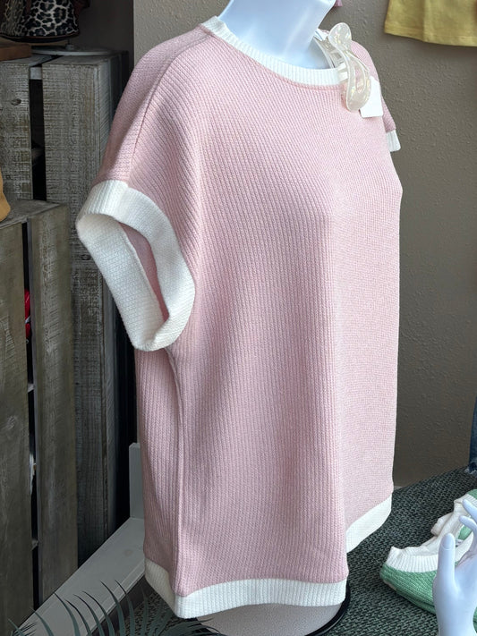 PINK AND GREEN SS TSHIRT WITH WHITE TRIM