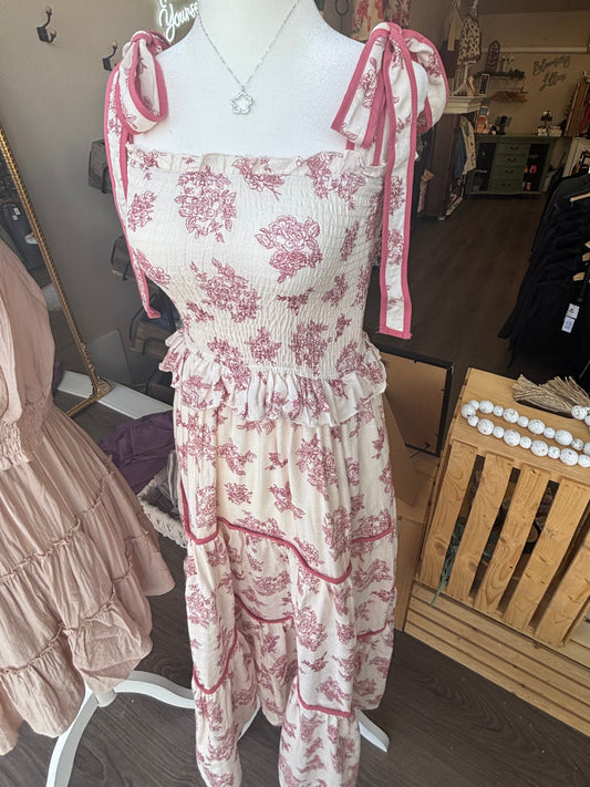 HYFVE PINKISH MAUVE FLORAL SUNDRESS W TIE SHOULDERS