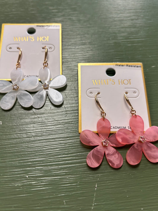 PINK OR WHITE WATER RESISTANT FLOWER EARRINGS