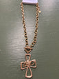GOLD HAMMERED CROSS NECKLACE W TOGGLE CHAIN