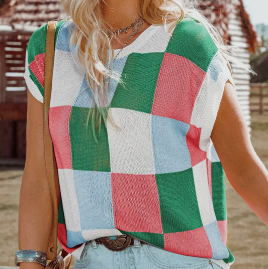 Square checkered sweater vest