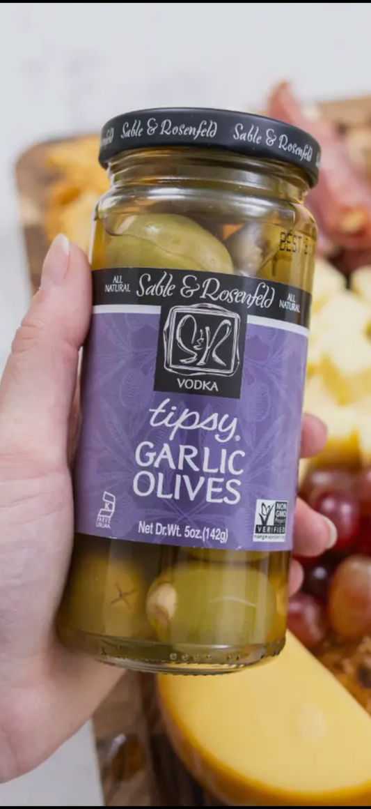 Vodka, garlic olives