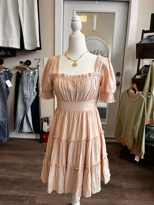TAN RUFFLED MINI DRESS BLU PEPPER