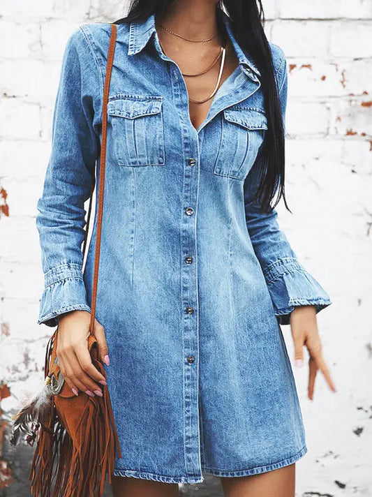 DENIM VINTAGE SHIRT DRESS LONG SLEEVE