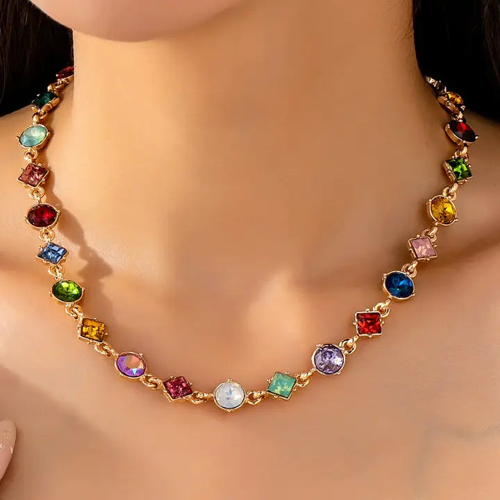 MULTICOLOR GEM W MULTI SHAPES NECKLACE