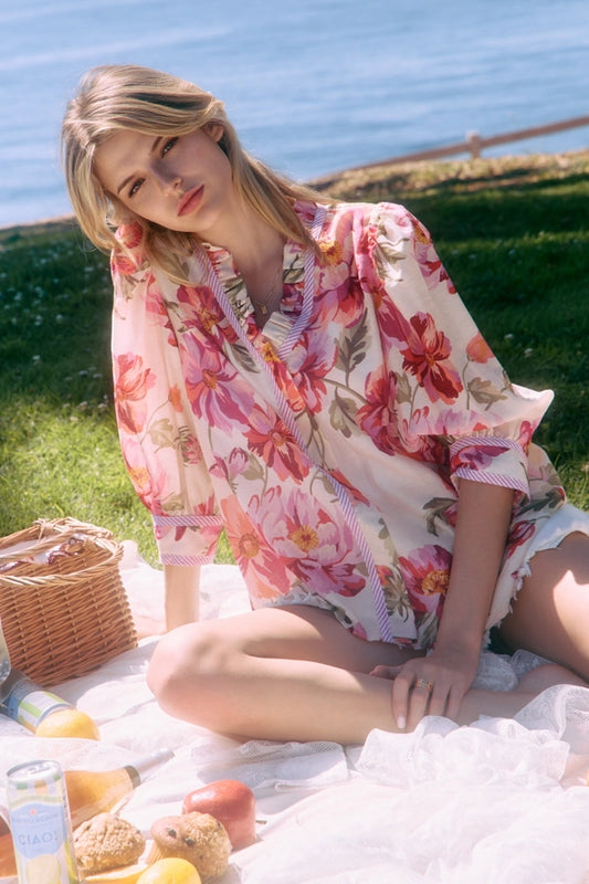 ODDI FLORAL BLOUSE V NECK