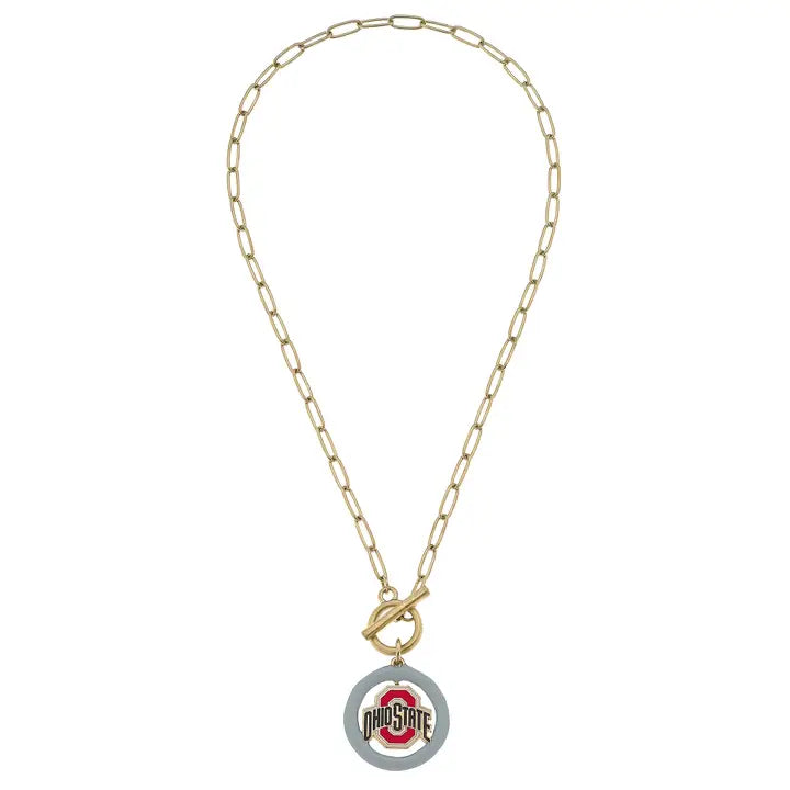 OHIO STATE BUCKEYES LOGO ENAMEL TBAR NECKLACE