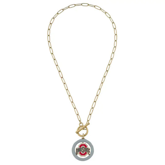 OHIO STATE BUCKEYES LOGO ENAMEL TBAR NECKLACE