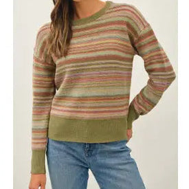 BE COOL OLIVE MULTICOLOR STRIPED SWEATER