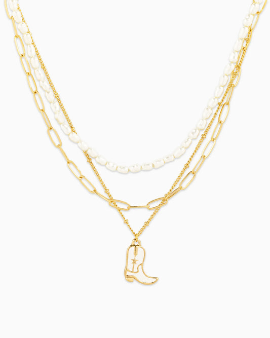 GOLD AND PEARL BOOT CHARM NECKLACE