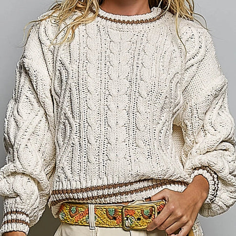 CREAM POL CABLE SWEATER