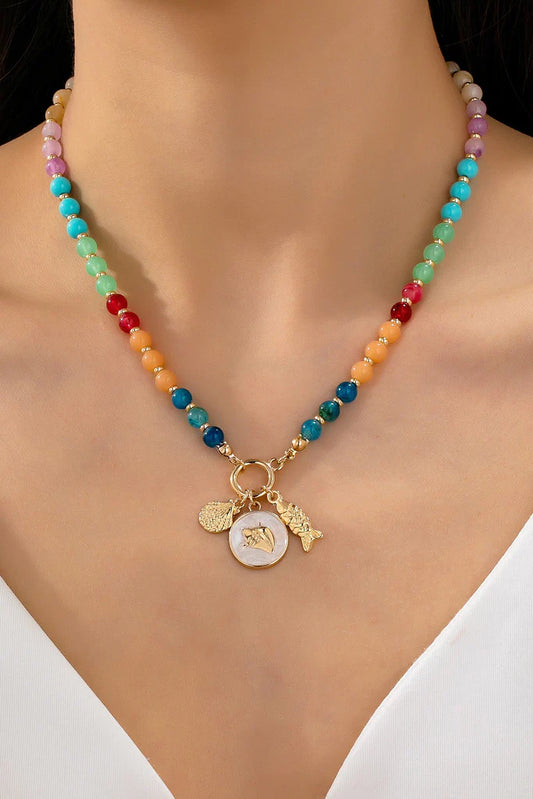 RAINBOW BEADED CHARM NECKLACE