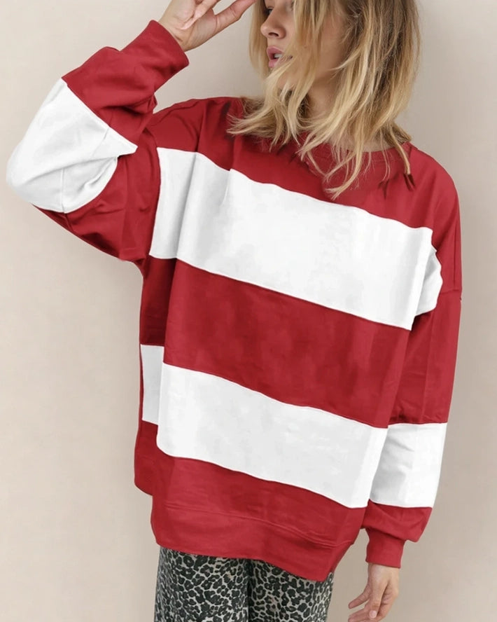 RED AND WHITE STRIPED SWEATSHIRT