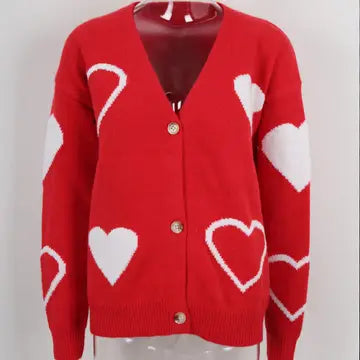 RED VALENTINE CARDIGAN SWEATER