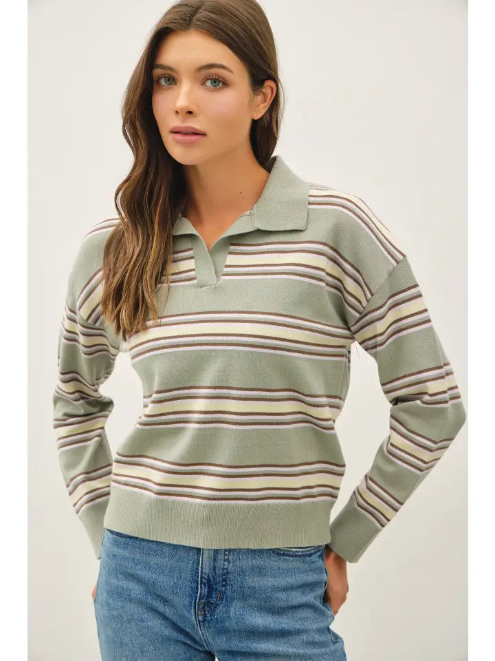 POLO TRIPPLE STRIPPED SAGE GREEN SWEATER
