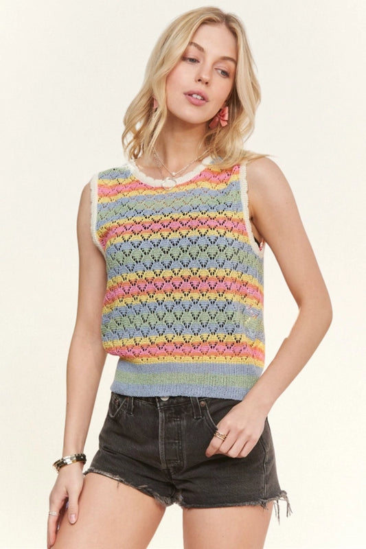 MULTI COLOR STRIPED CROCHET VEST