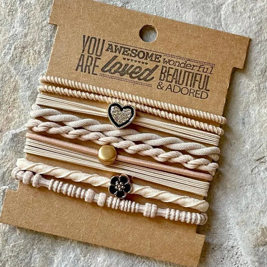 BOHO HAIR TIES NO SNAG HEART CHARM TAN