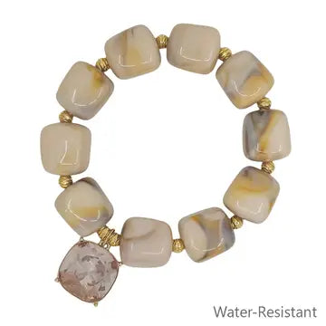 NATURAL STONE SQUARE BEAD BRACELET