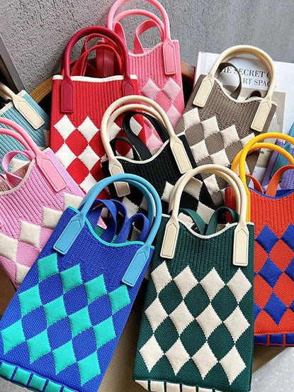 Knit Houndstooth Mini Tote Bag