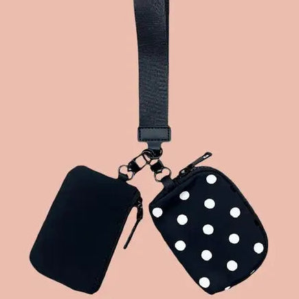 BLACK DUO WRISTLET KEYCHAIN WALLET W WHITE DOTS