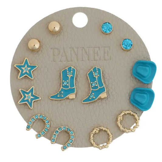 TURQUOISE WESTERN STUD EARRING SET
