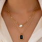 GOLD DOUBLE BLACK GEM AND CRYSTAL NECKLACE