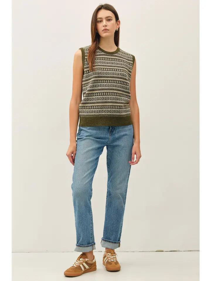FAIR ISLE VINTAGE OLIVE GREEN SWEATER VEST