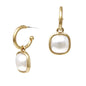 GOLD HOOP W SQUARE PEARL DROP EARRINGS