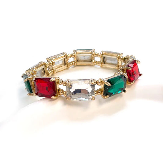 RED GREEN GEM STRETCH BRACELET
