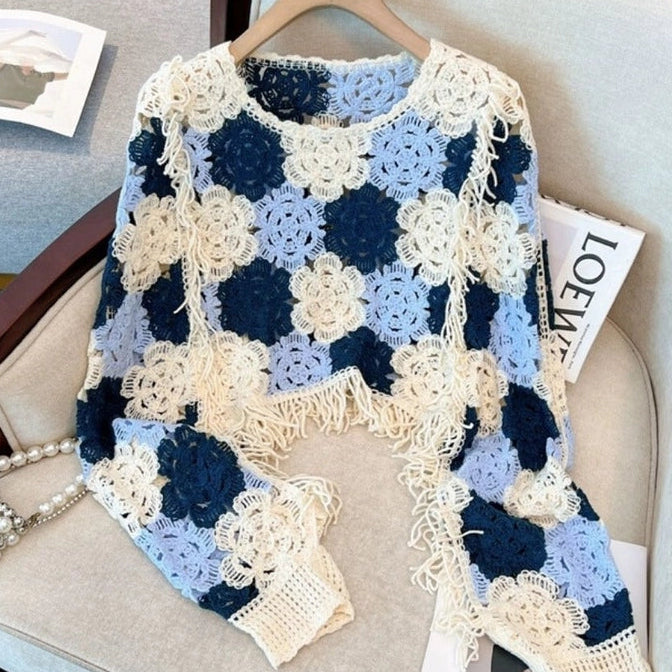 CROCHET FLORAL BLUES SWEATER