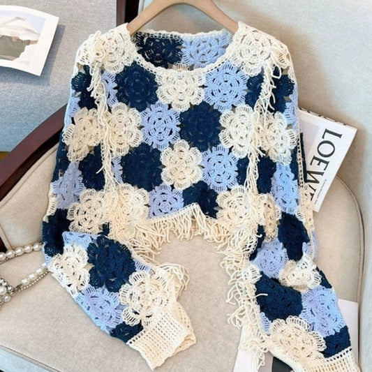 CROCHET FLORAL BLUES SWEATER