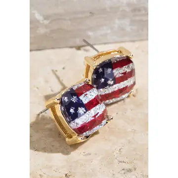 GEMSTONE AMERICAN FLAG STUD EARRINGS