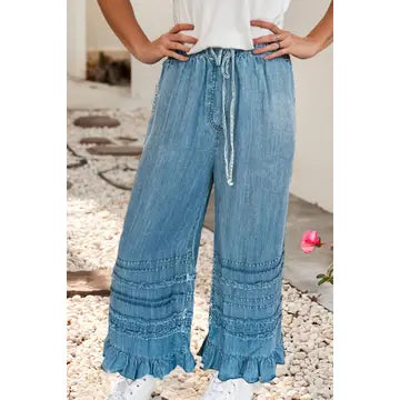 Flared Medium Wash Ruffle Pant
