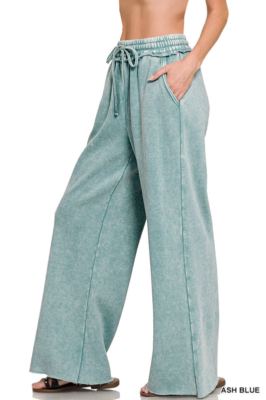 LIGHT SAGE MINERAL WASH PALAZZO SWEATPANTS