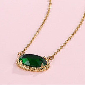 GREEN GEM NECKLACE ON GOLD CHAIN