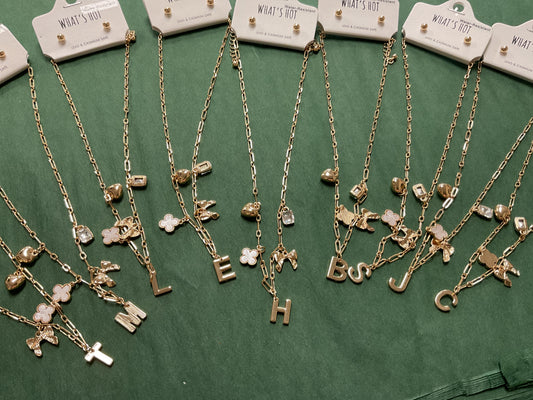 Initial charm gold necklace