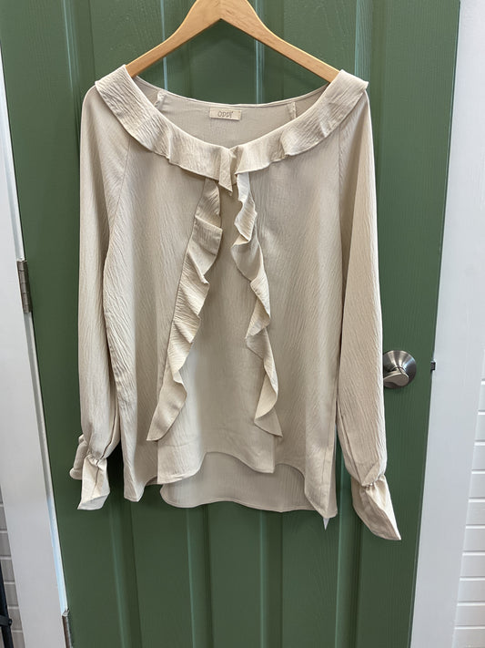 Beige LS ruffle blouse