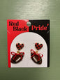 Red and black checkered heart with dangle football w/ ribbon earrings