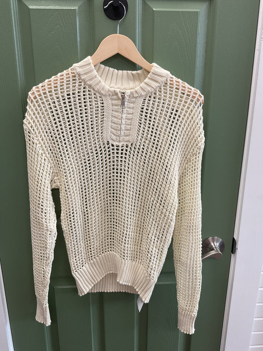 Cream Knit Quarter Zip Sweater