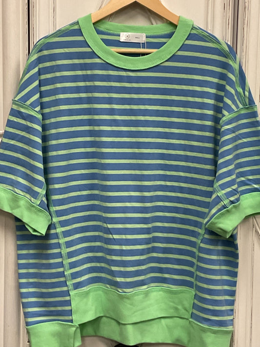 Blue and mint green, striped short sleeve oversized