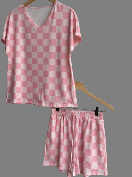 Pink checkered shorts, pajamas, set