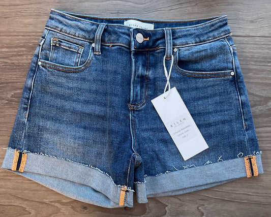 Denim high-rise, wide, cuffed shorts by risen