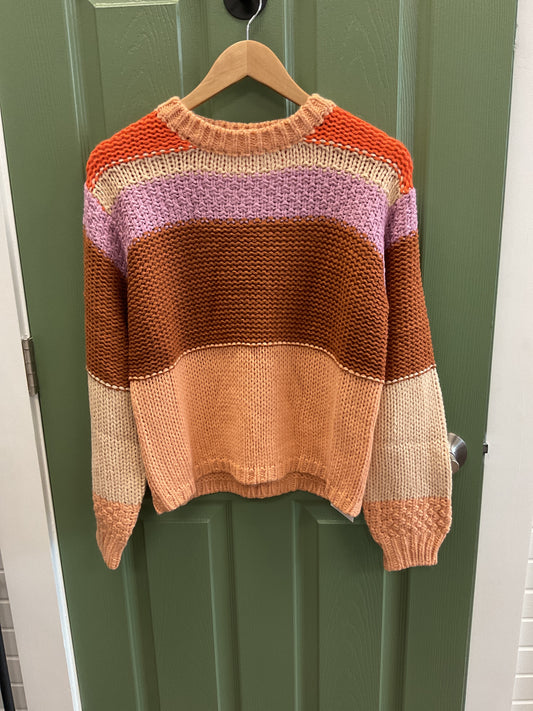 Long sleeve multicolor striped chunky sweater