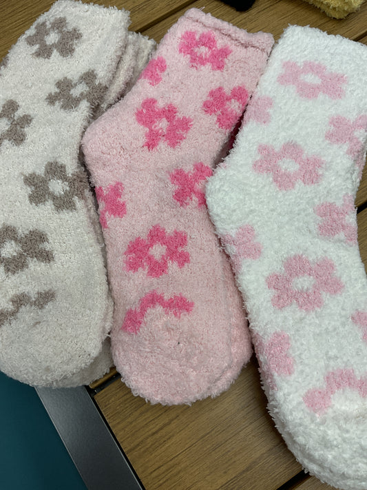 Flowered fuzzy socks all colors