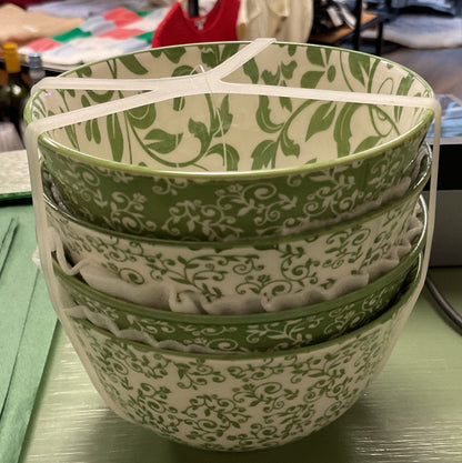 Bowls, set of four green and white OR black and white