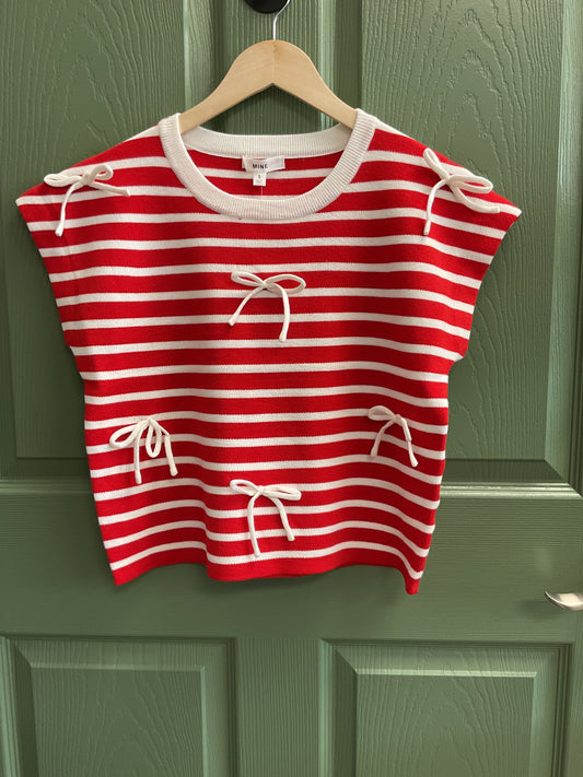 Red and white striped shirt with bows