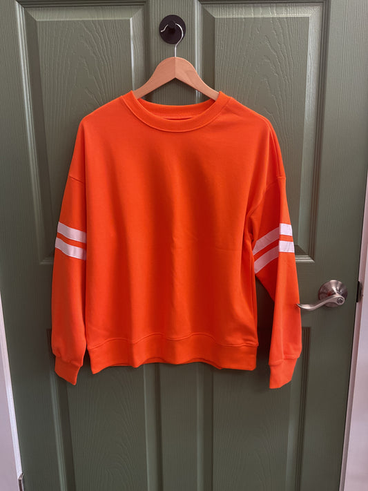 Orange Crewneck Sweatshirts w/ Stripes on Sleeves