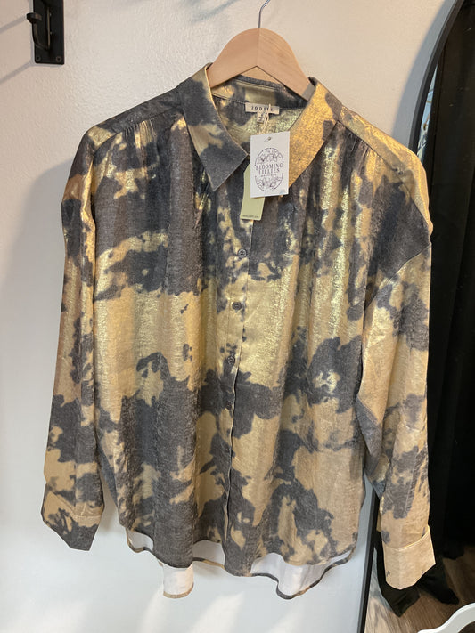 Gray and gold shimmery blouse